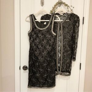 Vintage Scala Lace Beaded Dress and Jacket Black, Size S/M
